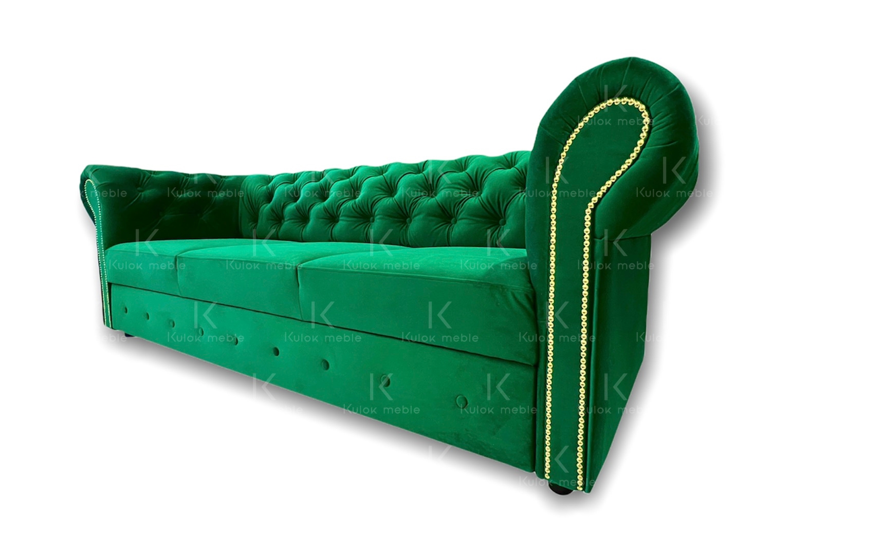 Butelkowa zieleń sofa chesterfield pikowana stylowa klasyczna
